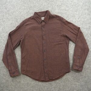 Bridge & Burn Shirt Mens Medium Red Burgundy Button Up Organic Hemp Chambray